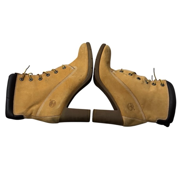 Timberland Leather Boots Tan Tillston Lace Up Heeled 3" Wheat 83357 - Picture 5 of 13